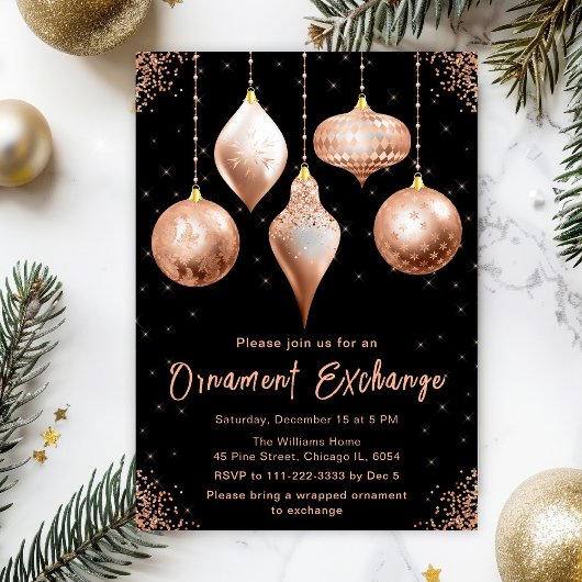 Classic Rose Gold Ornament Exchange Party Einladung