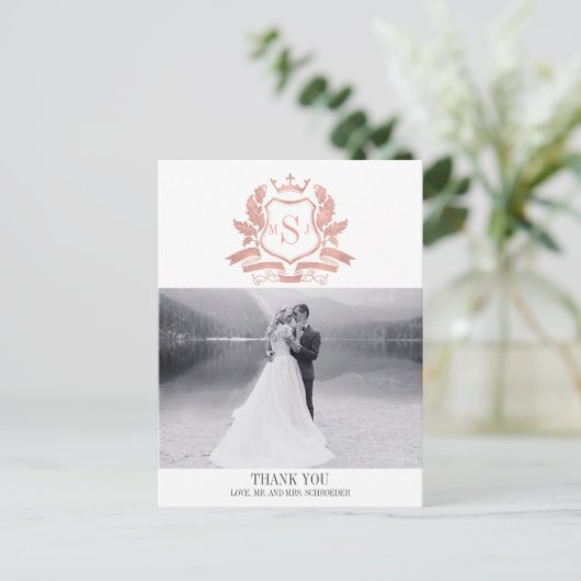 Classic Rose Gold Wappen Hochzeit Vielen Dank Post Postkarte (Stehend Vorderseite)