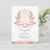 Classic Rose Gold Wappen Save the Date Card (Stehend Vorderseite)
