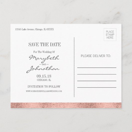 Classic Rose Gold Wappen Save the Date Postkarte (Rückseite)