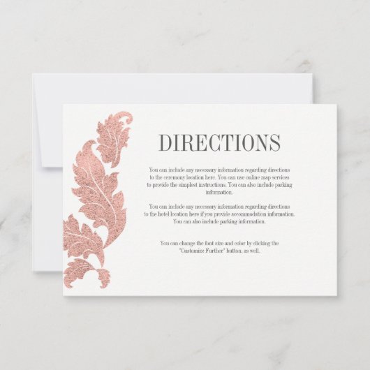 Classic Rose Gold Wappen Wedding Directions Card Einladung (Vorderseite)