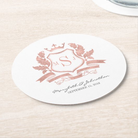 Classic Rose Gold Wappen Wedding Paper Untersetzer (Angewinkelt)