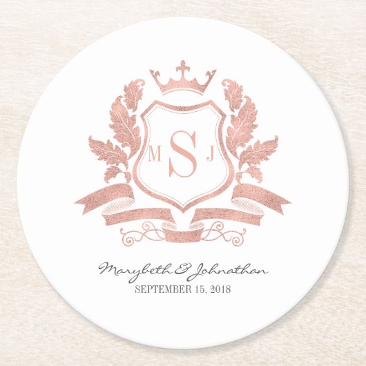 Classic Rose Gold Wappen Wedding Paper Untersetzer (Vorderseite)