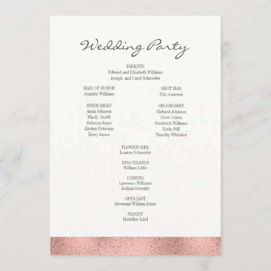 Classic Rose Gold Wappen Wedding Program Programm (Rückseite)