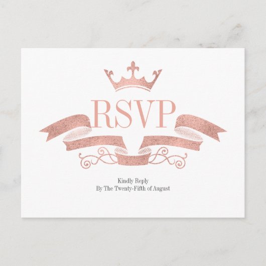 Classic Rose Gold Wappen Wedding RSVP Postcard Einladungspostkarte (Vorderseite)