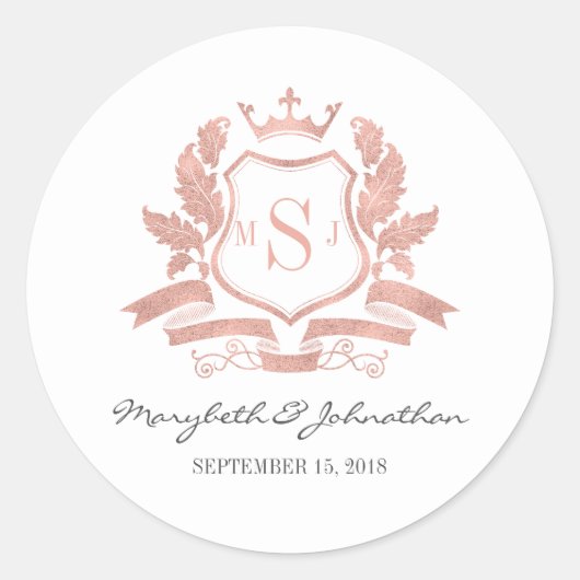 Classic Rose Gold Wappen Wedding Sticker (Vorderseite)