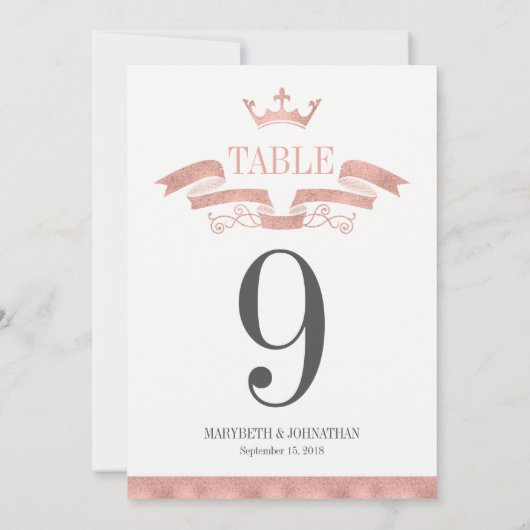 Classic Rose Gold Wappen Wedding Tischnummer Card (Rückseite)