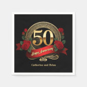 Classic Rote Rosen & Gold 50 Jahre Hochzeit Serviette (Vorderseite)