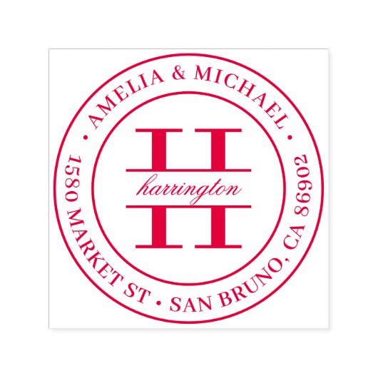 Classic Round Monogram Wedding Rücksendeadresse Permastempel (Design)