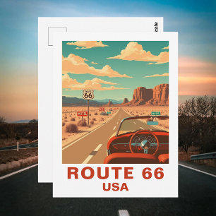 Classic Route 66 Road Trip Vintag Postkarte