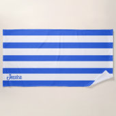 Classic Royal Blue Cabana Strip Personalisiert Strandtuch (Vorderseite)