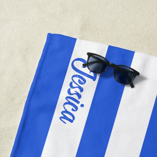Classic Royal Blue Cabana Strip Personalisiert Strandtuch (Beispiel)