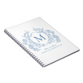 Classic Royal Blue Floral Wappen Monogram Notebook Notizblock (Rechte Seite)