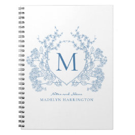 Classic Royal Blue Floral Wappen Monogram Notebook Notizblock