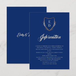 Classic Royal Blue Golden Monogram Luxury Begleitkarte