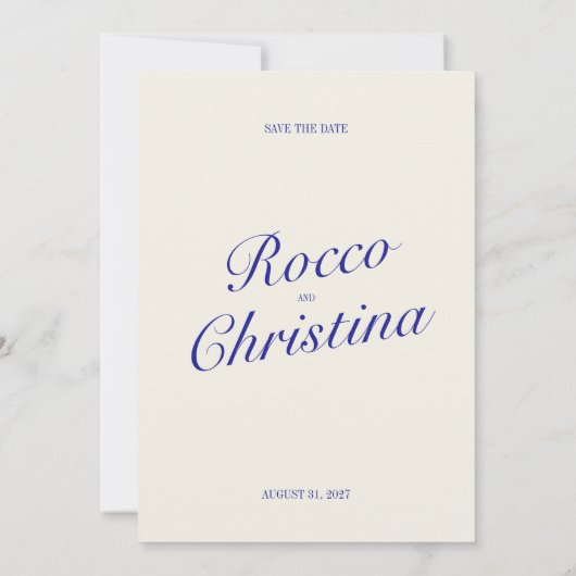 Classic Royal Blue Save the Date Card (Rückseite)