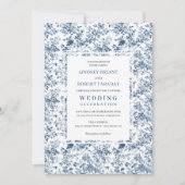 Classic Royal Blue Toile Wedding Invitation Style Einladung (Vorderseite)