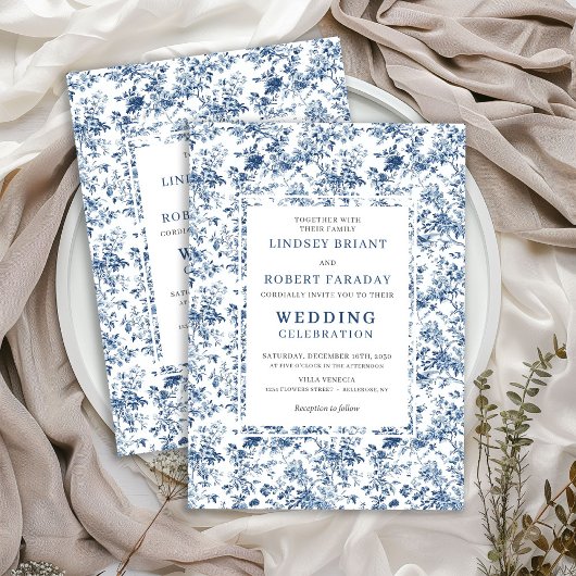 Classic Royal Blue Toile Wedding Invitation Style Einladung