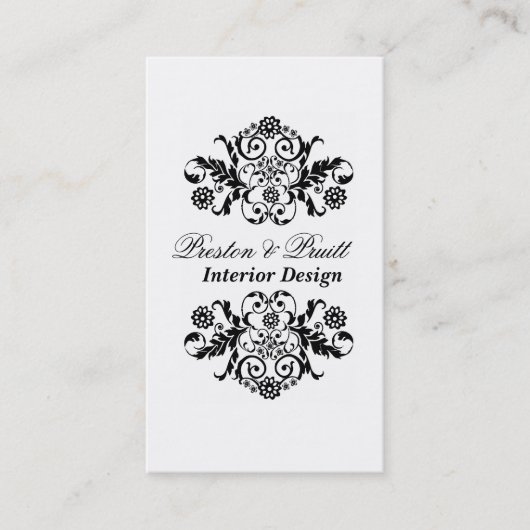 Classic Royal Damask Schwarz-weiß Beruflich Visitenkarte (Vorderseite)