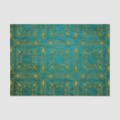 Classic Royal Gold Damask Brocade auf Aquamarin Seidenpapier (Vorderseite)