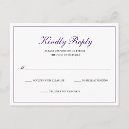 Classic Royal Lila Formal Wedding RSVP Einladungspostkarte