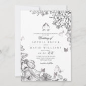Classic Rustic Black White Floral Wedding  Einladung (Vorderseite)