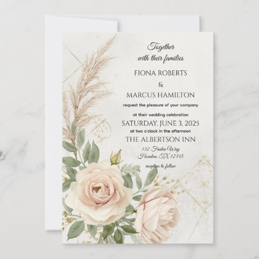 Classic Rustic Boho Rose Hochzeit Einladung (Vorderseite)