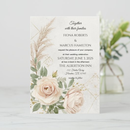 Classic Rustic Boho Rose Hochzeit Save The Date (Stehend Vorderseite)
