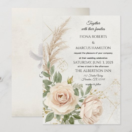 Classic Rustic Boho Rose Hochzeit Save The Date (Vorne/Hinten)