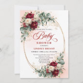 Classic Rustic Deep Red Floral Baby Shower Invite Einladung (Vorderseite)