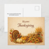 Classic Rustic Thanksgiving Turkey Harvest Feiertagspostkarte (Vorne/Hinten)
