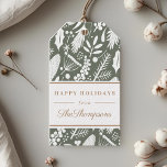 Classic Sage Christmas Foliage Happy Holidays Geschenkanhänger<br><div class="desc">Weihnachtsgeschenktafeln mit klassischer Typografie auf dem Weihnachtsgrün-Weiß-Muster.</div>