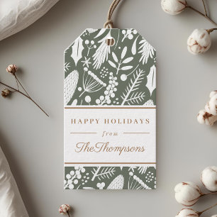 Classic Sage Christmas Foliage Happy Holidays Geschenkanhänger