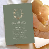 Classic Sage & Cream Monogram Gold Wappen Foto Save The Date