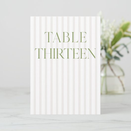 Classic Sage Green & Beige Wedding 13 Tischnummern (Stehend Vorderseite)