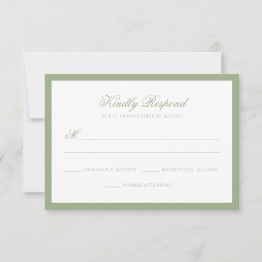 Classic Sage Green Border Monogram Script Wedding RSVP Karte (Vorderseite)