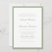 Classic Sage Green Border Script Wedding Details & Einladung (Vorderseite)