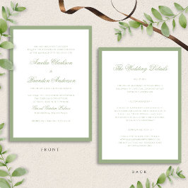 Classic Sage Green Border Script Wedding Details & Einladung