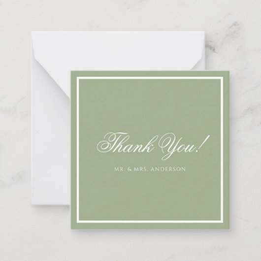 Classic Sage Green Border Script Wedding Thank You Mitteilungskarte (Vorderseite)