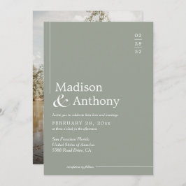 Classic Sage Green Budget Script Foto Hochzeit Einladung
