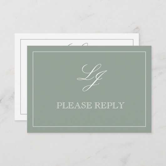 Classic Sage Green Calligrafy Monogram No Meal RSVP Karte (Vorne/Hinten)