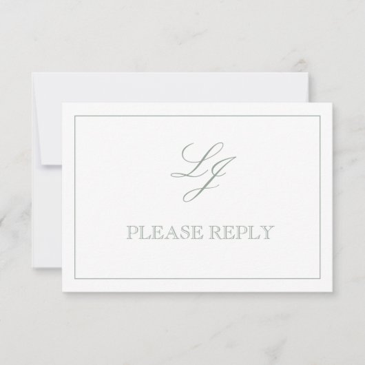 Classic Sage Green Calligrafy Monogram No Meal RSVP Karte (Vorderseite)