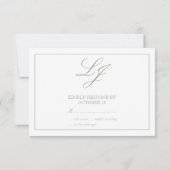 Classic Sage Green Calligrafy Monogram No Meal RSVP Karte (Rückseite)