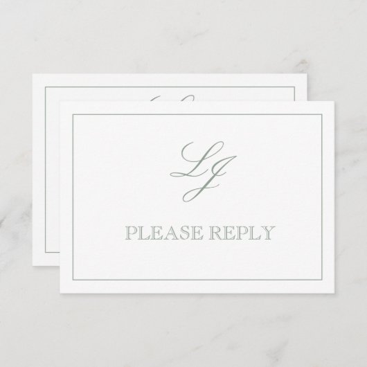 Classic Sage Green Calligrafy Monogram No Meal RSVP Karte (Vorne/Hinten)