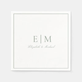 Classic Sage Green Elegant Script Monogram Wedding Serviette