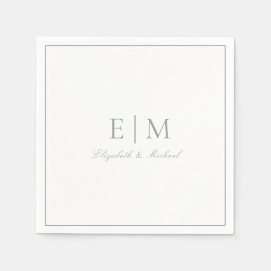Classic Sage Green Elegant Script Monogram Wedding Serviette (Vorderseite)
