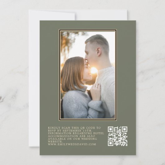 Classic Sage Green Elegante Floral QR Foto Einladung (Rückseite)