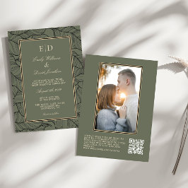 Classic Sage Green Elegante Floral QR Foto Einladung