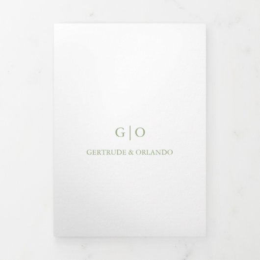 Classic Sage Green Elegante Hochzeit Dreifach Gefaltete Einladung (Cover)