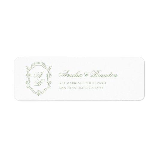 Classic Sage Green Floral Monogram Crest Wedding (Vorne)